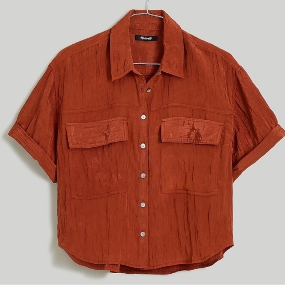 Madewell Crinkled Utility Button-Up Shirt stained mahogany